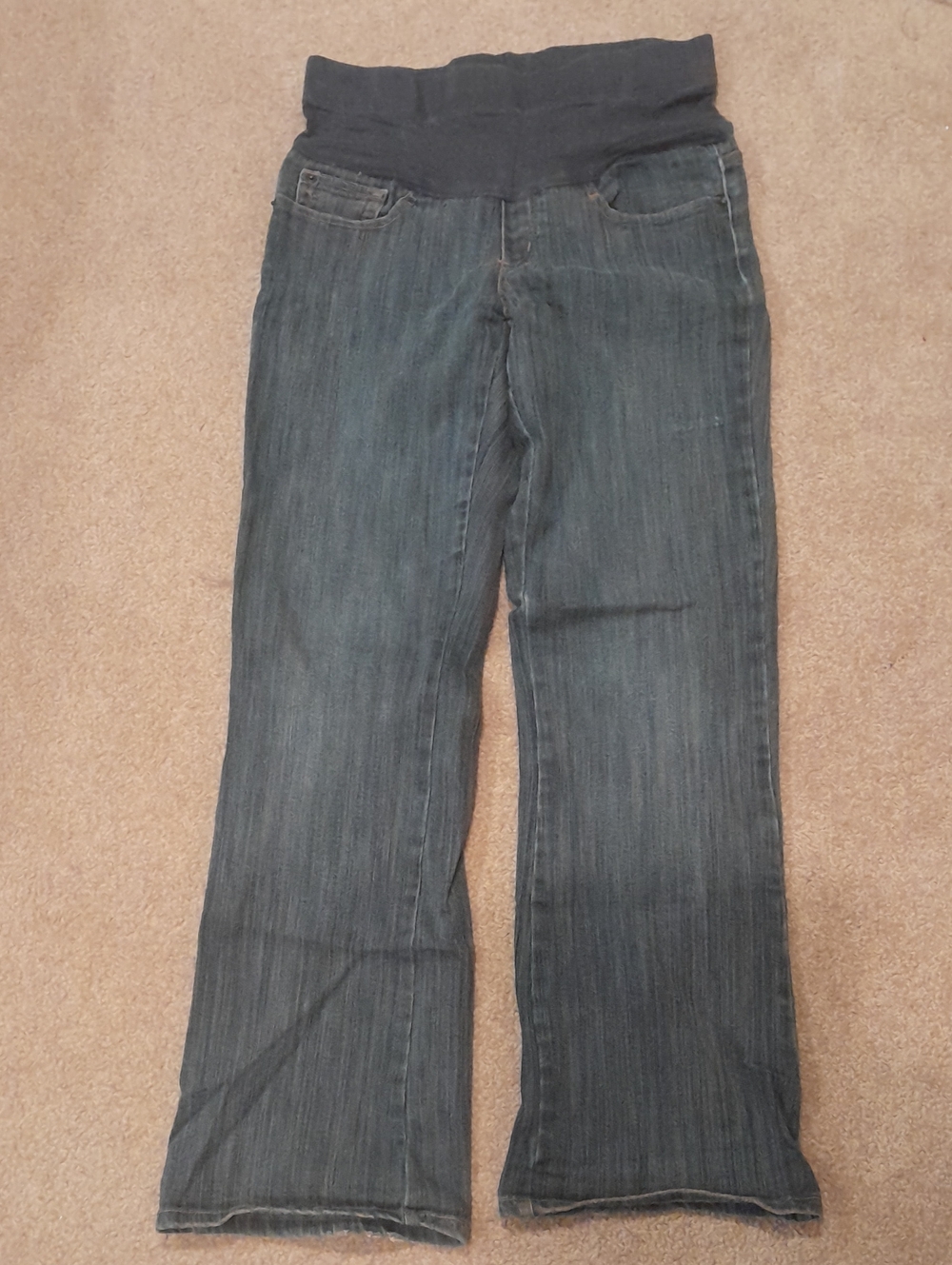 Motherhood Maternity Dark Blue Flare Jeans w/ Stretch Cotton-knit Panel Waist, S